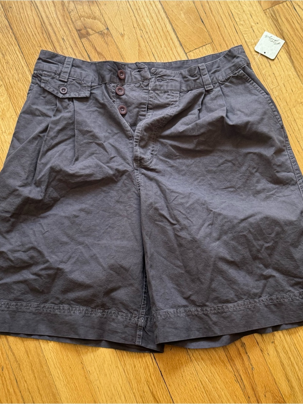 NWT Free People Dark Charcoal Gray High-Rise Button-Front Bermuda Shorts